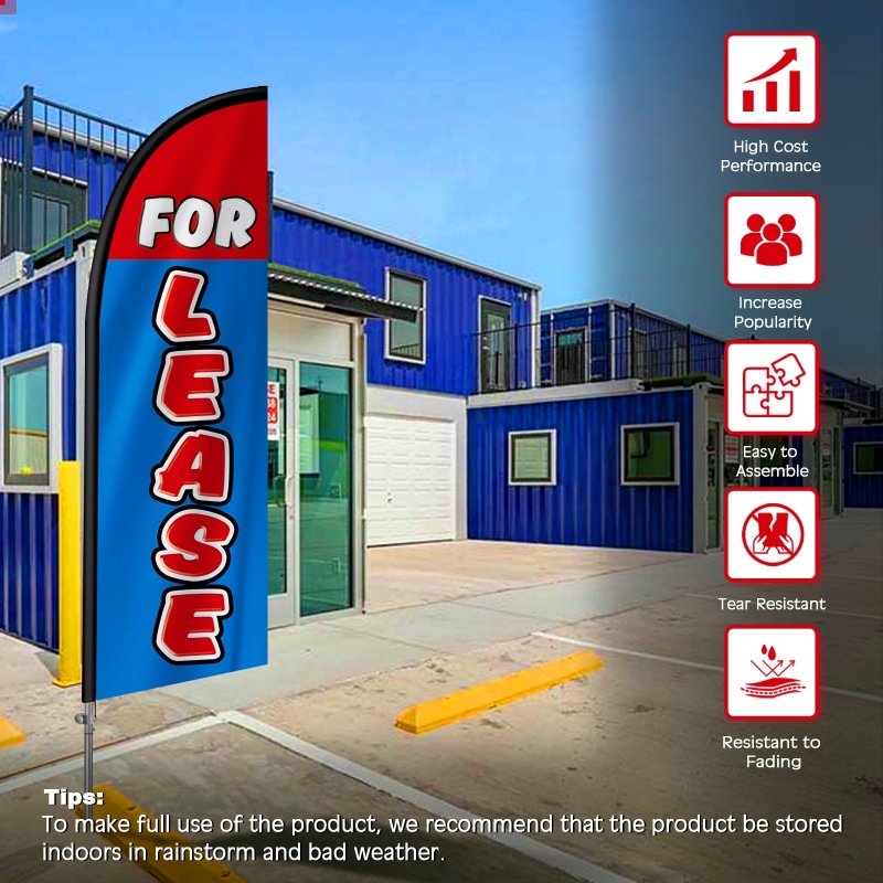 For Lease Sign - 8FT For Lease Banner Feather Flag with Stainless Steel Pole Kit(2m flag set)