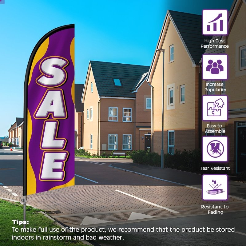 For Sale Sign - 8FT Sale Purple Banner Feather Flag with Stainless Steel Pole Kit(2m flag set)