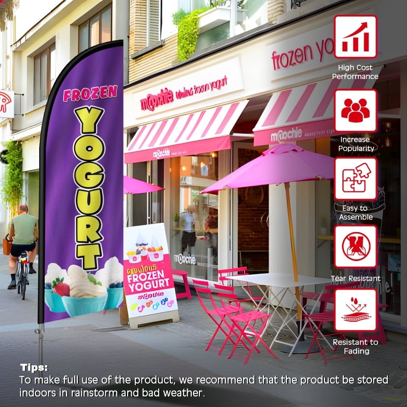 Frozen Yogurt Sign - 8FT Frozen Yogurt Banner Feather Flag with Stainless Steel Pole Kit(2m flag set)