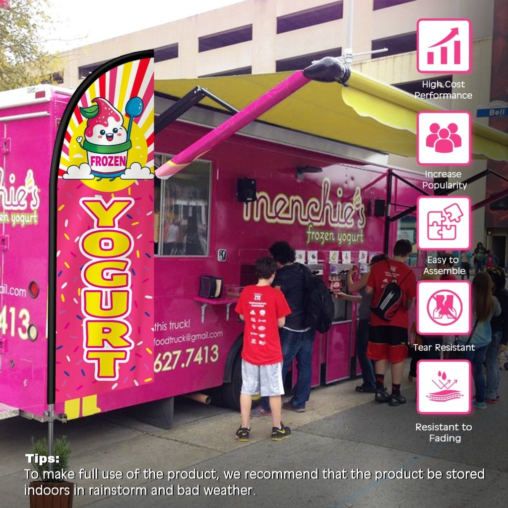 Frozen Yogurt Sign - 8FT Frozen Yogurt Pink Feather Flag with Pole Kit(2m flag set)