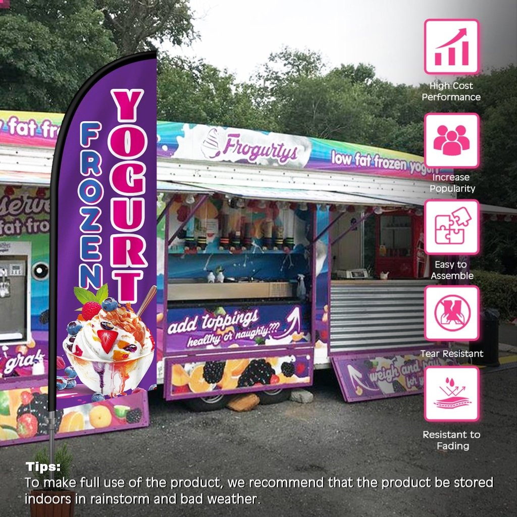 Frozen Yogurt Sign - 8FT Frozen Yogurt Purple Feather Flag with Pole Kit(2m flag set)