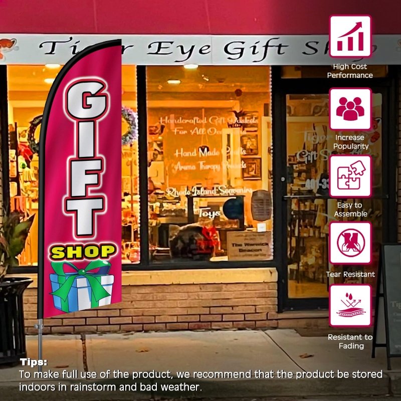 Gift Shop Flag - 8FT Gift Shop Banner Feather Flag with Stainless Steel Pole Kit(2m flag set)