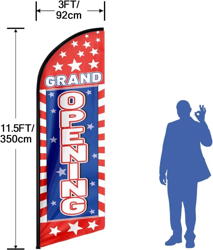 Grand Open Sign - 11FT Grand Opening Advertising Swooper Feather Flag Fit 15FT Flagpole(Flagpole Not Included 4.3)