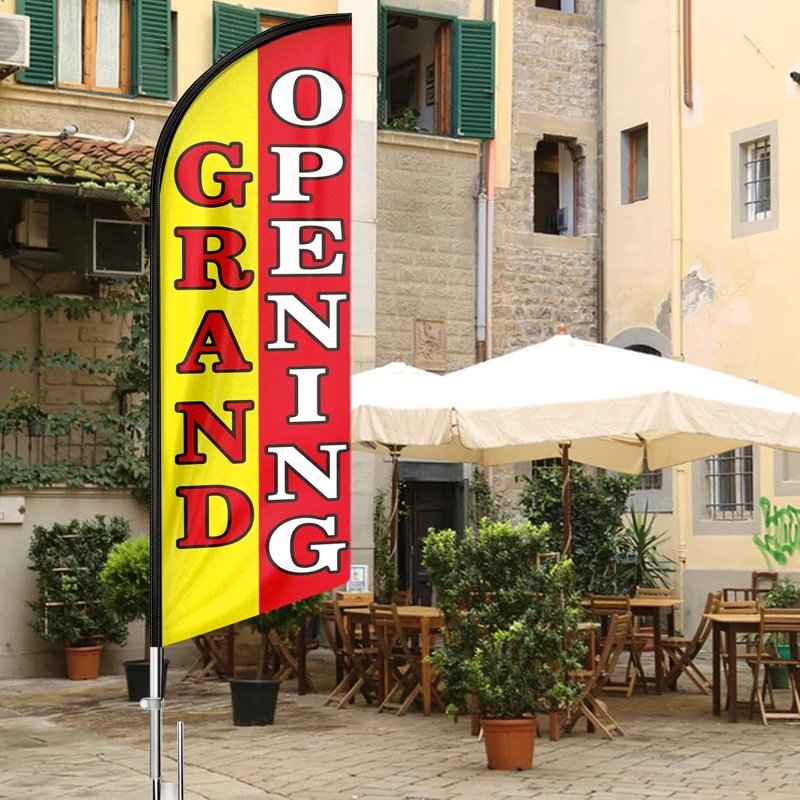 Grand Open Sign - 11FT Grand Opening Polyester Swooper Flag with Flag Pole Kit, Ground Stake(3.4m)