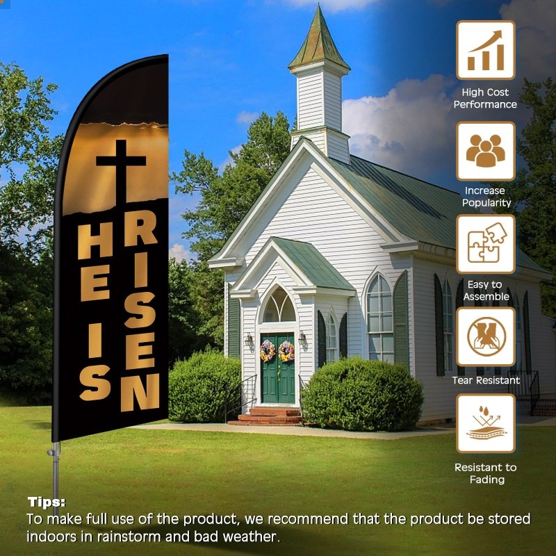 He Is Risen FLAG - 8FT He Is Risen Feather Flag with Stainless Steel Pole Kit(2m flag set)