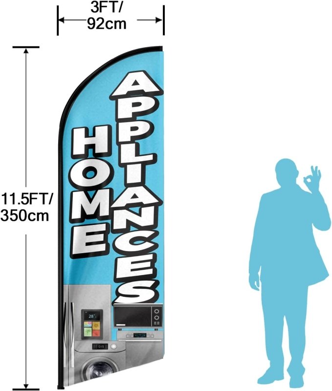 Home Appliances Themed Feather Flag, 11FT Home Appliances Advertising Swooper Flag Fit 15FT Flagpole(Flagpole Not Included 4.3)