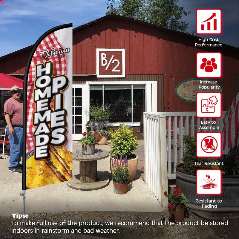 Homemade Pies Sign - 8FT Homemade Pies Feather Flag with Stainless Steel Pole Kit(2m flag set)