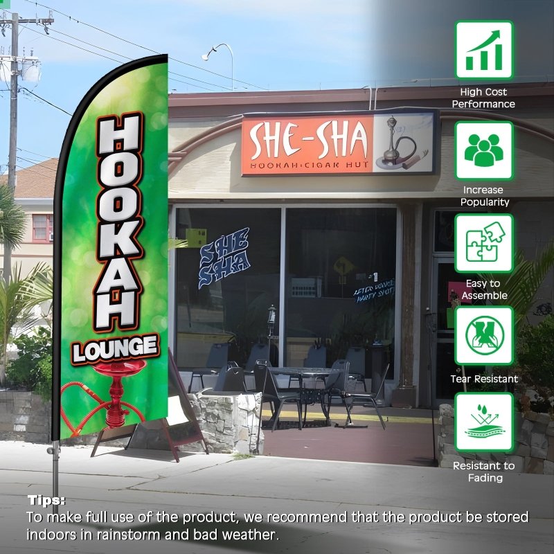 Hookah Sign - 8FT Hookah Banner Feather Flag with Stainless Steel Pole Kit(2m flag set)