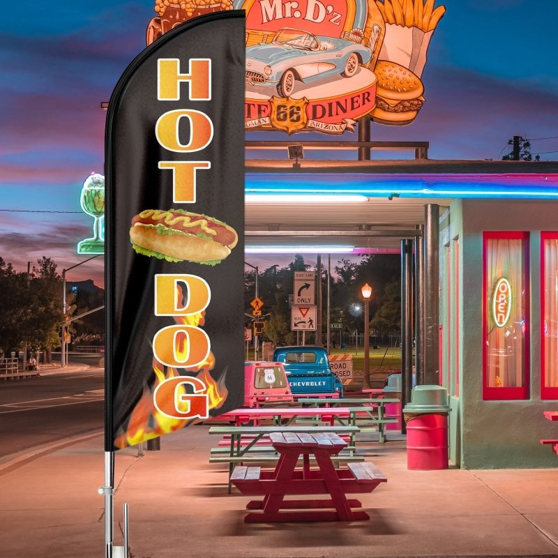 Hot Dog Banner - 11FT Polyester Swooper Hot Dog Flags with Flagpole/Ground Stake/Portable Bag(3.4m)