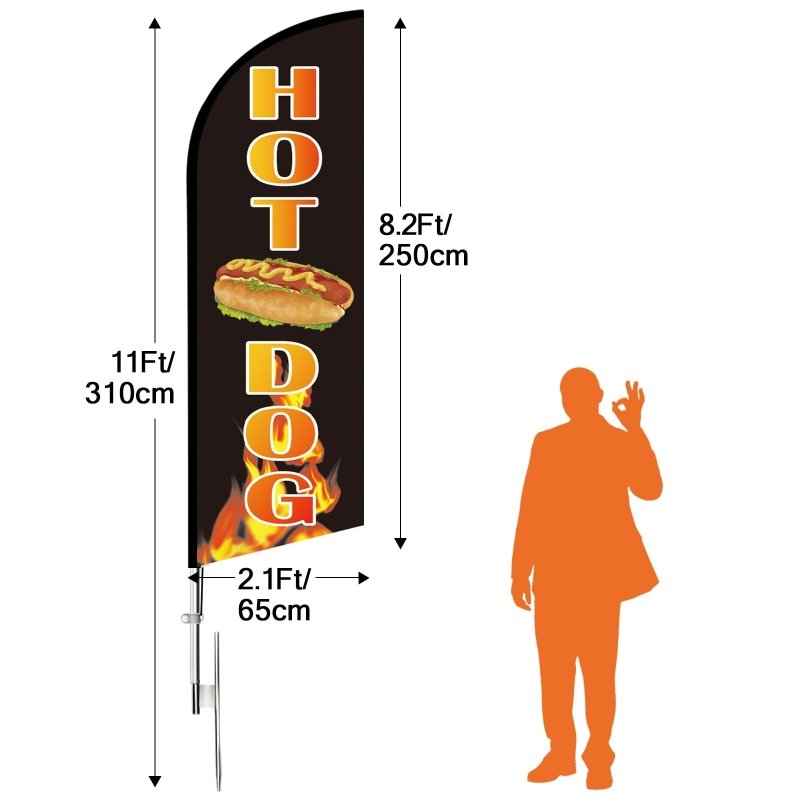 Hot Dog Banner - 11FT Polyester Swooper Hot Dog Flags with Flagpole/Ground Stake/Portable Bag(3.4m)