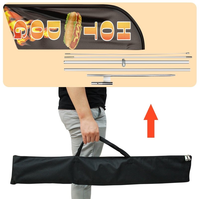 Hot Dog Banner - 11FT Polyester Swooper Hot Dog Flags with Flagpole/Ground Stake/Portable Bag(3.4m)