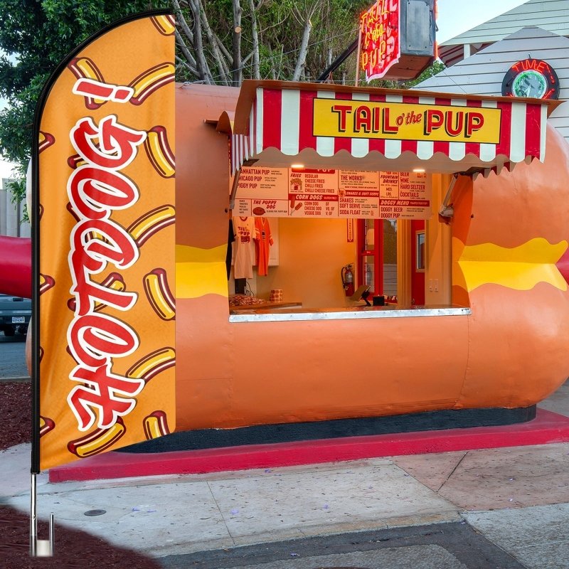 Hot Dog Flags - 8FT Hot Dog 01 Advertising Swooper Flag (Flagpole Not Included 3.4)
