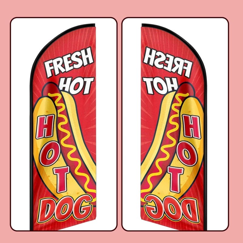 Hot Dog Sign - 11FT Fresh Hot Hot Dogs Advertising Swooper Flag Fit 15FT Flagpole(Flagpole Not Included 4.3)