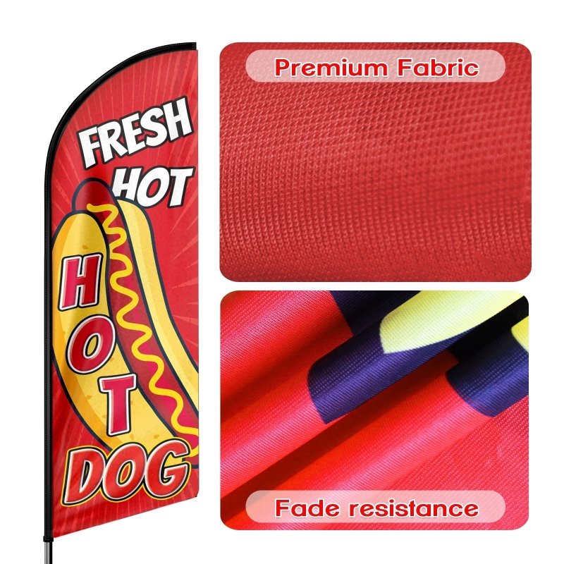Hot Dog Sign - 8FT Fresh Hot Dogs Advertising Swooper Flag (Flagpole Not Included 3.4)