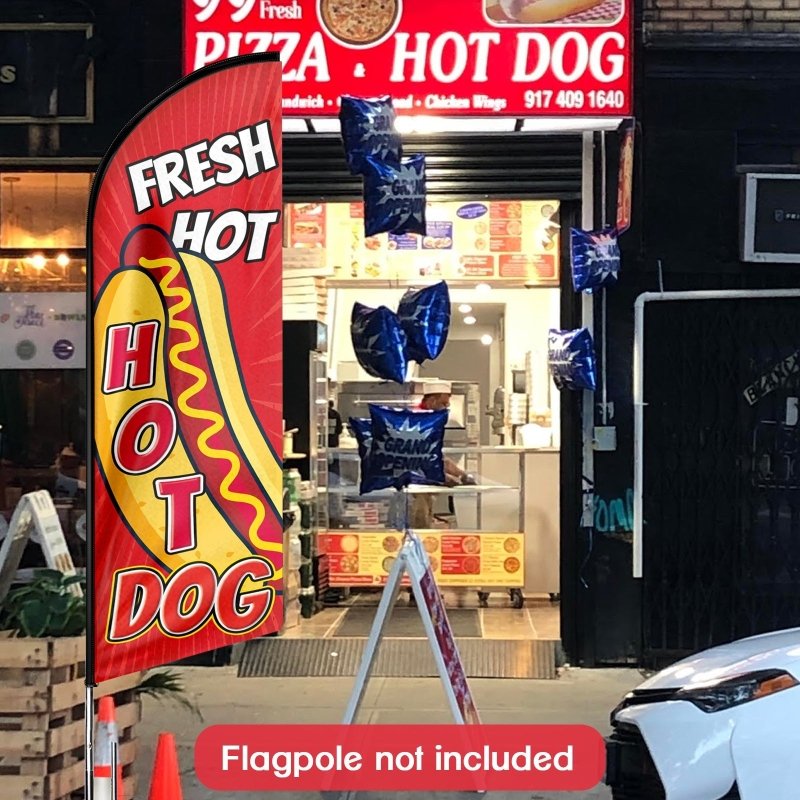 Hot Dog Sign - 8FT Fresh Hot Dogs Advertising Swooper Flag (Flagpole Not Included 3.4)