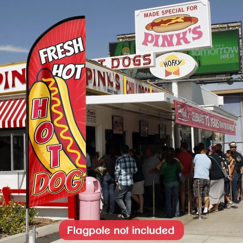 Hot Dog Sign - 8FT Fresh Hot Dogs Advertising Swooper Flag (Flagpole Not Included 3.4)