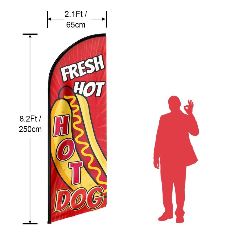 Hot Dog Sign - 8FT Fresh Hot Dogs Advertising Swooper Flag (Flagpole Not Included 3.4)
