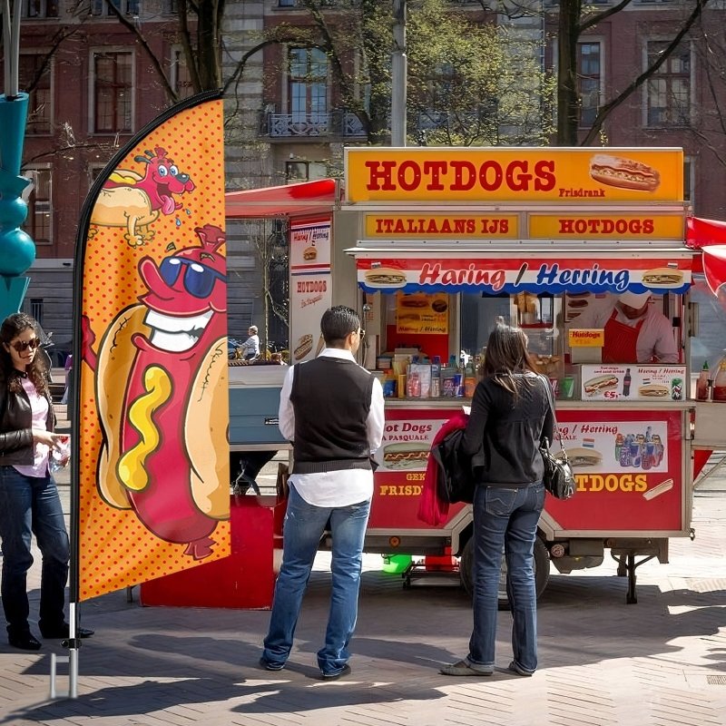 Hot Dog Signs - 11FT Windless Hot Dog sign with Flagpole/Ground Stake(3.3m)