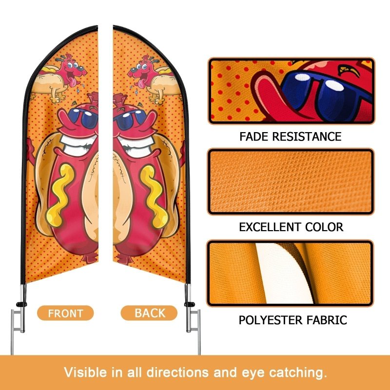 Hot Dog Signs - 11FT Windless Hot Dog sign with Flagpole/Ground Stake(3.3m)