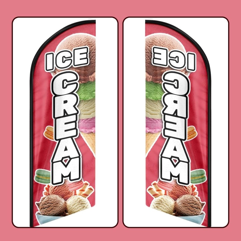 Ice Cream Bar Sign - 8FT Ice Cream Pink Advertising Swooper Flag(Flagpole Not Included 3.4)