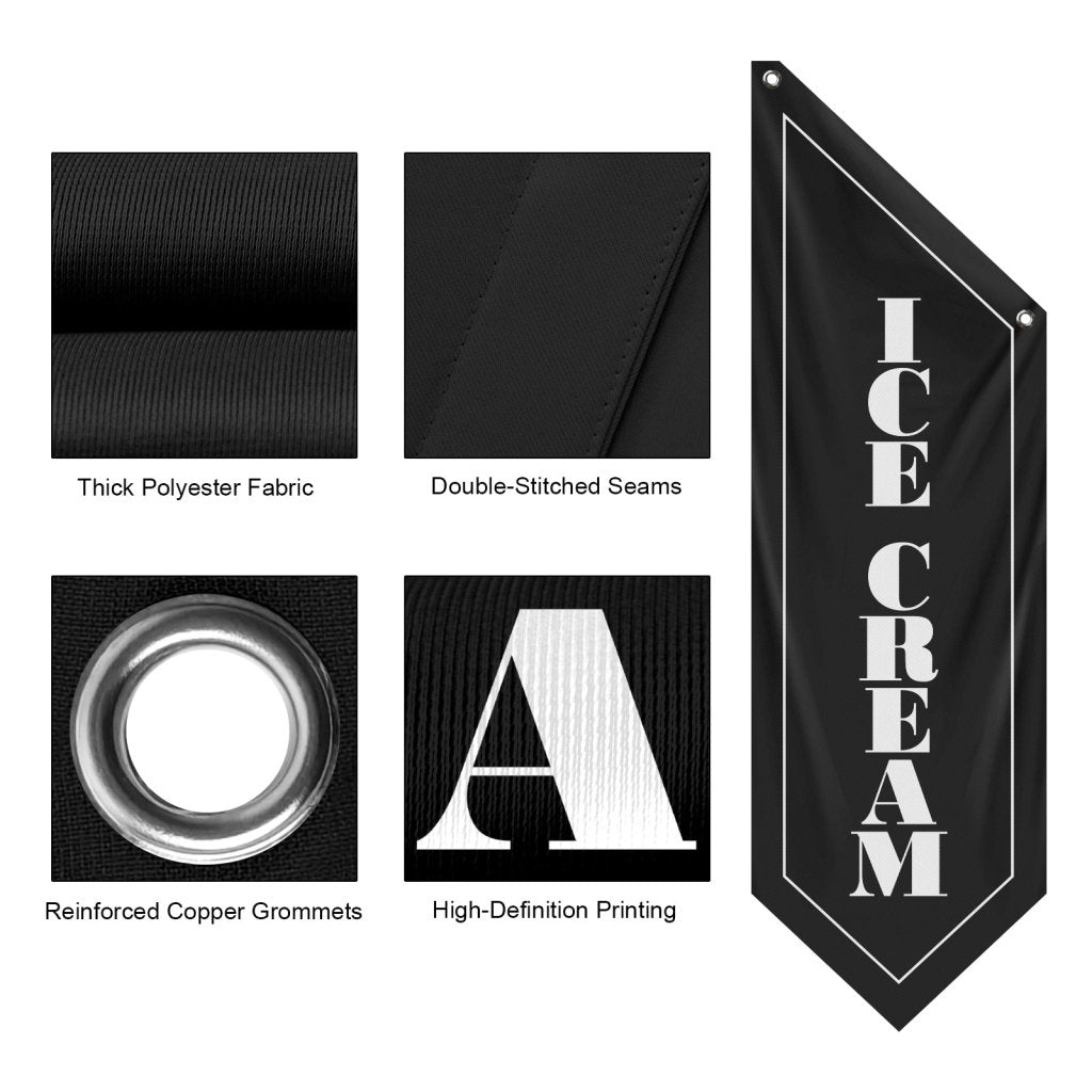 Ice Cream Flag, Double - Sided Outdoor Hanging Banner, Black(No Pole)