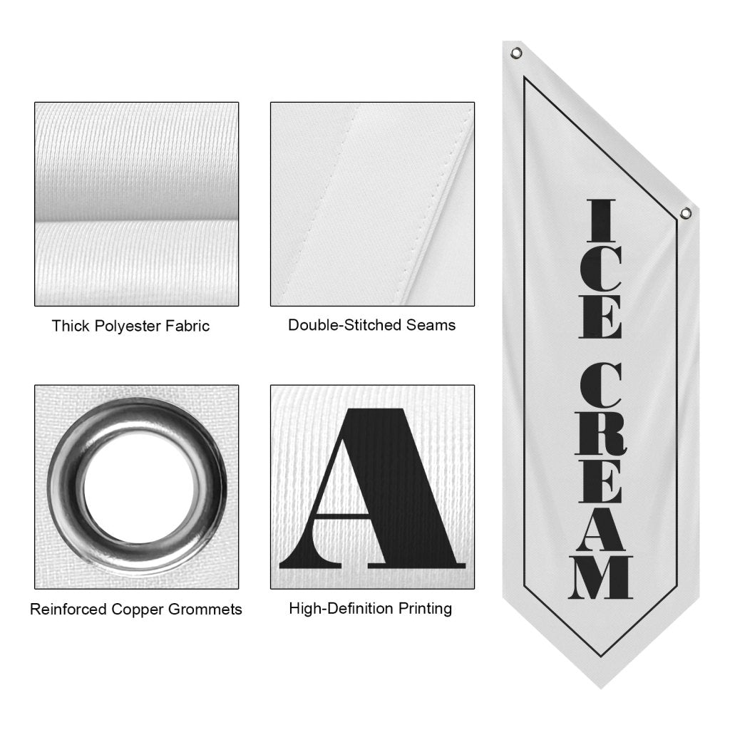 Ice Cream Flag, Double - Sided Outdoor Hanging Banner, White(No Pole)