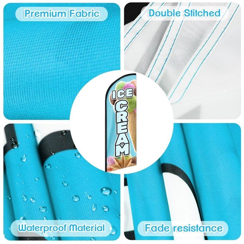 Ice Cream Shop Sign - 11FT Windless Feather Flag with Flagpole/Ground Stake/Portable Bag(3.4m)