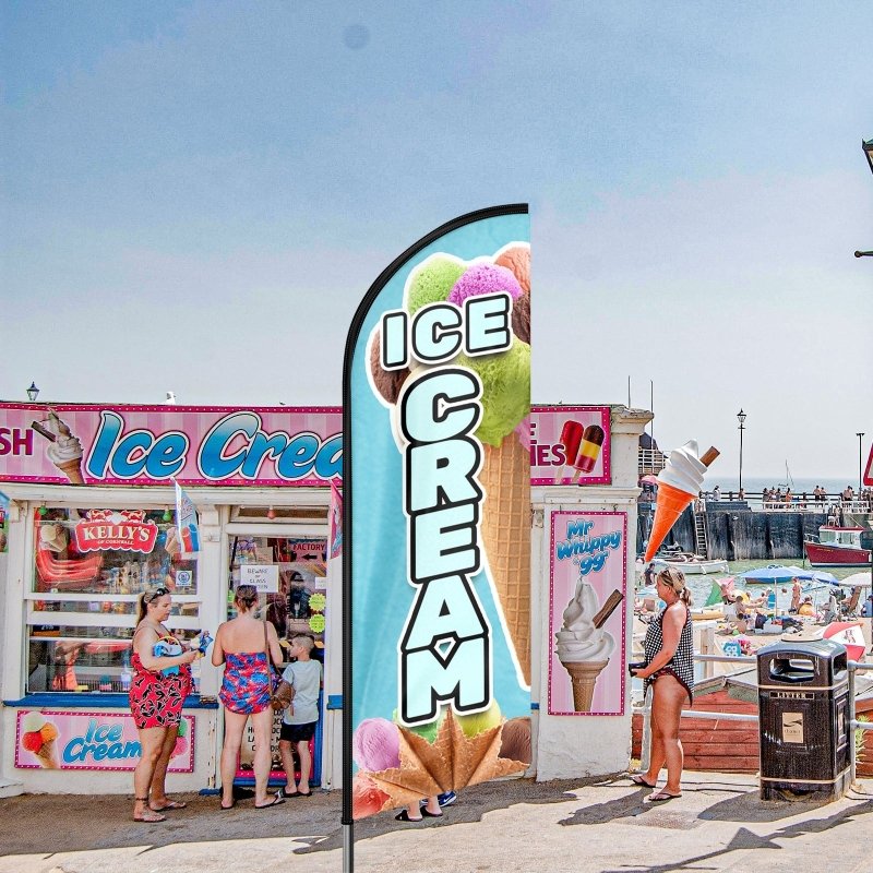 Ice Cream Shop Sign - 11FT Windless Feather Flag with Flagpole/Ground Stake/Portable Bag(3.4m)