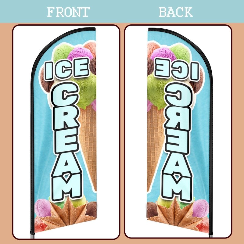 Ice Cream Shop Sign - 11FT Windless Feather Flag with Flagpole/Ground Stake/Portable Bag(3.4m)