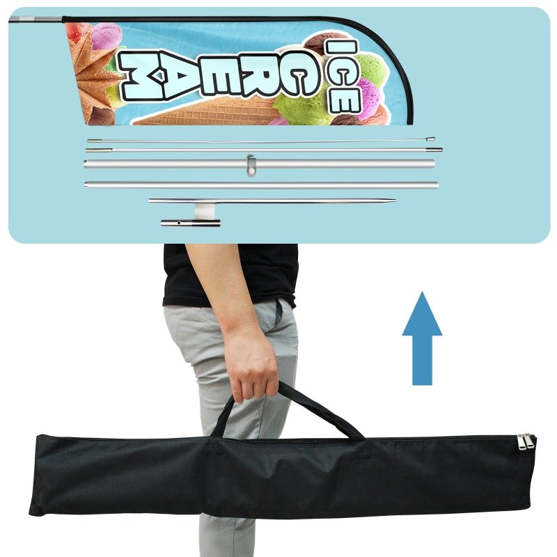 Ice Cream Shop Sign - 11FT Windless Feather Flag with Flagpole/Ground Stake/Portable Bag(3.4m)