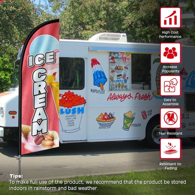 Ice Cream Signs - 8FT Ice Cream Pink01 Feather Flag with Stainless Steel Pole Kit(2m flag set)