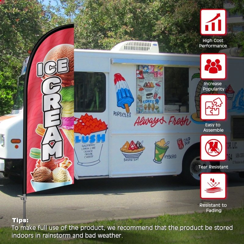 Ice Cream Signs - 8FT Ice Cream Pink02 Feather Flag with Stainless Steel Pole Kit(2m flag set)