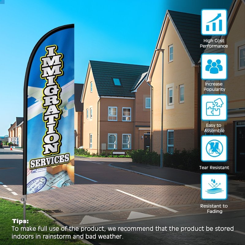 Immigration Flag - 8FT Immigration Services Banner Feather Flag with Stainless Steel Pole Kit(2m flag set)