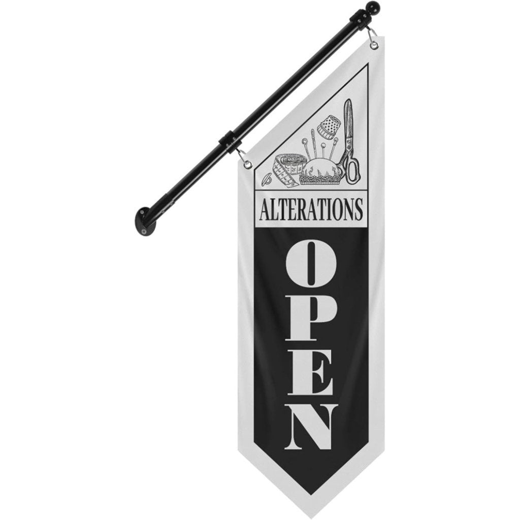 Jewelry Open Flag, Double - Sided Three - ply Hanging Open Sign with Pole and Mounting Kit (White - B )
