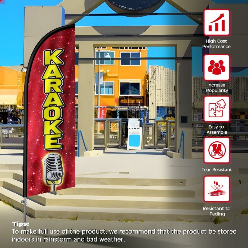Karaoke Flag - 8FT Karaoke Banner Feather Flag with Stainless Steel Pole Kit(2m flag set)