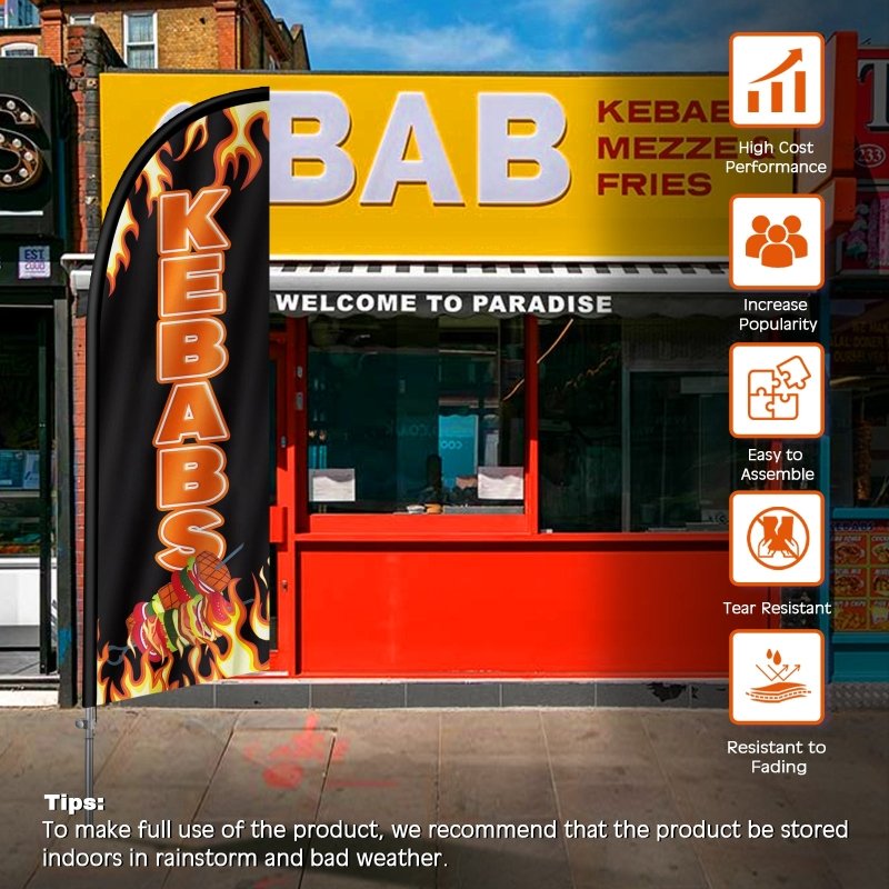 Kebab Sign - 8FT Kebabs 01 Banner Feather Flag with Stainless Steel Pole Kit(2m flag set)
