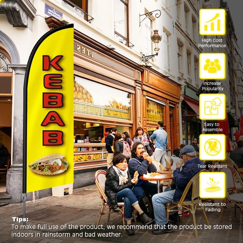 Kebab Sign - 8FT Kebabs Banner Feather Flag with Stainless Steel Pole Kit(2m flag set)