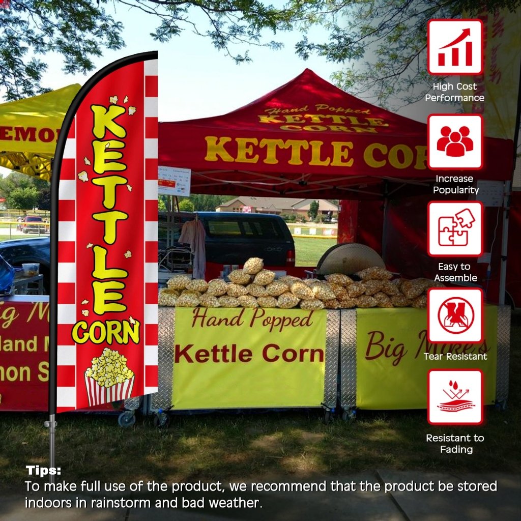 Kettle Corn Flags - 8FT Kettle Corn Banner Feather Flag with Stainless Steel Pole Kit(2m flag set)