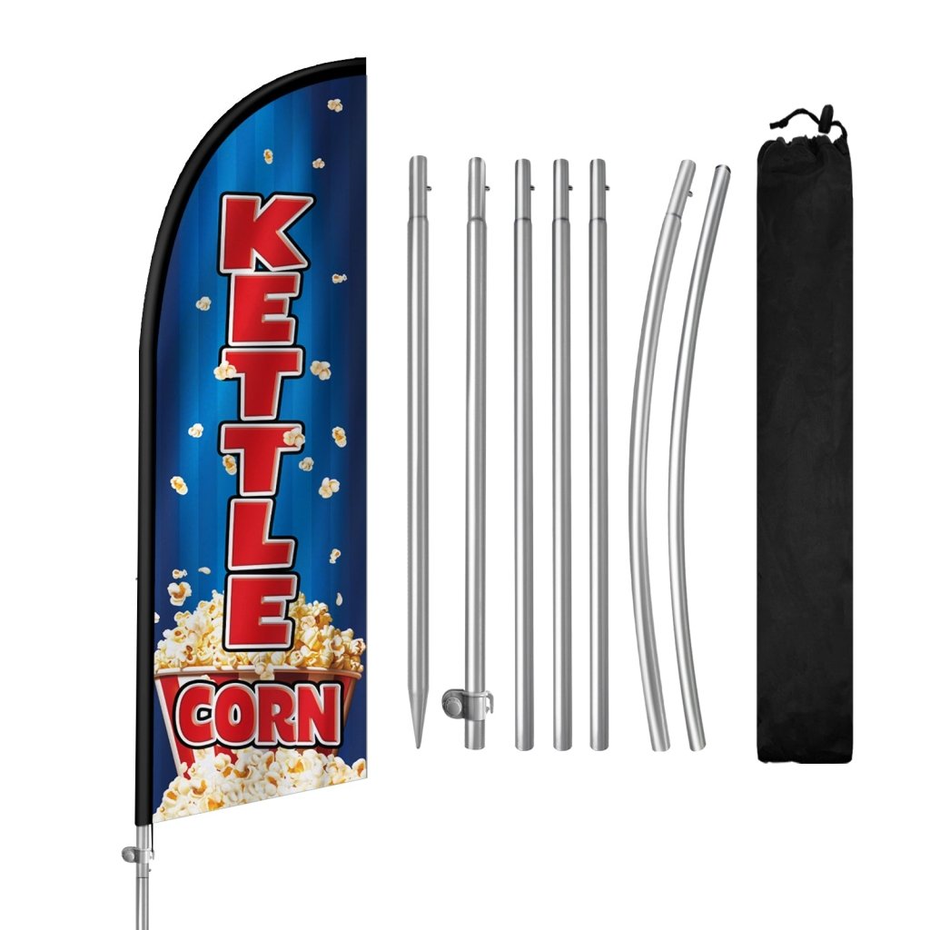Kettle Corn Flags - 8FT Kettle Corn Blue 02 Feather Flag with Stainless Steel Pole Kit(2m flag set)