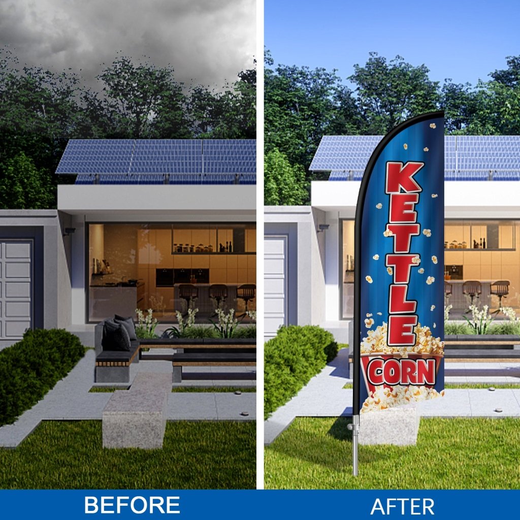 Kettle Corn Flags - 8FT Kettle Corn Blue 02 Feather Flag with Stainless Steel Pole Kit(2m flag set)