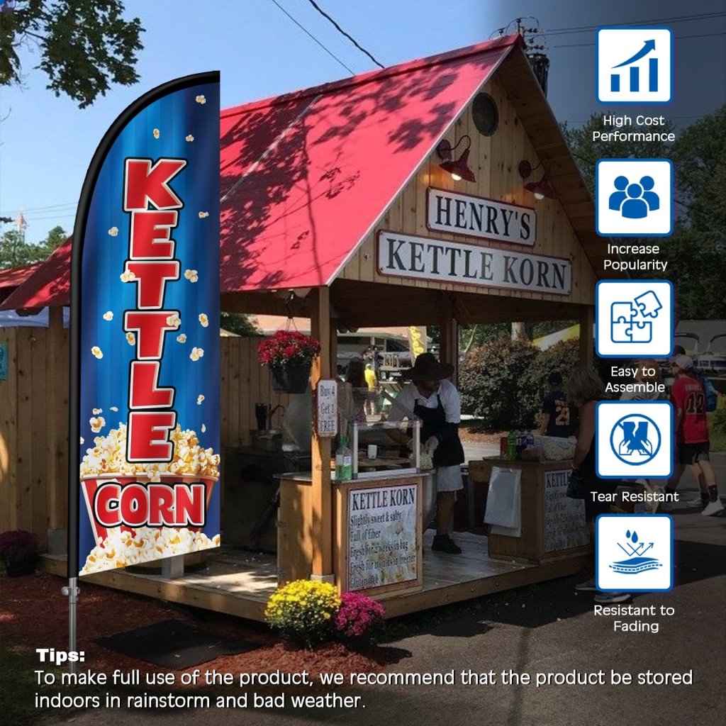 Kettle Corn Flags - 8FT Kettle Corn Blue 02 Feather Flag with Stainless Steel Pole Kit(2m flag set)