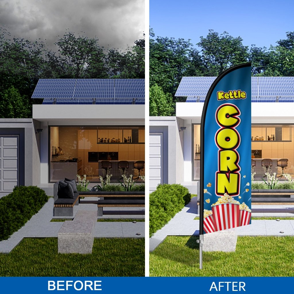 Kettle Corn Flags - 8FT Kettle Corn Blue Feather Flag with Stainless Steel Pole Kit(2m flag set)