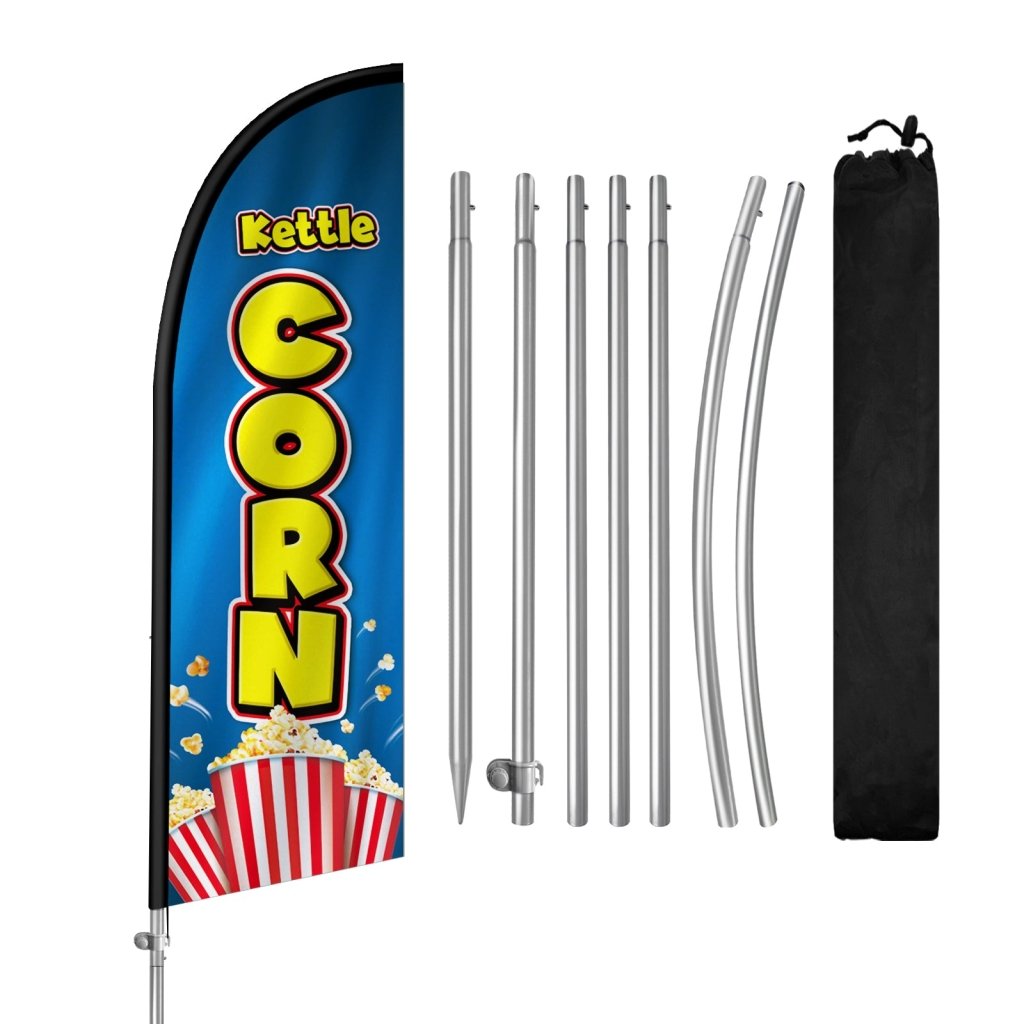 Kettle Corn Flags - 8FT Kettle Corn Blue Feather Flag with Stainless Steel Pole Kit(2m flag set)