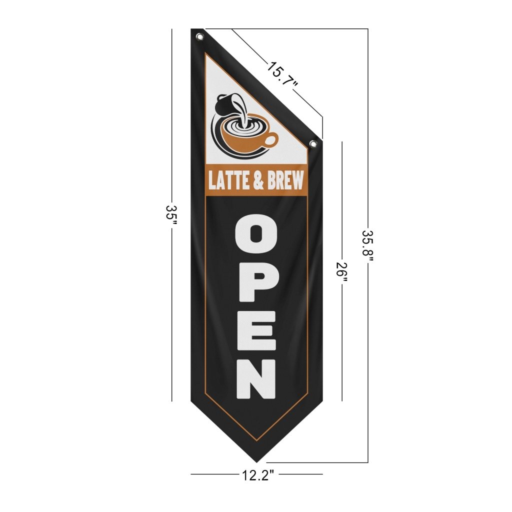 Latte & Brew Open Banner for Coffee Shop Cafe Owners, Black(Flag Only)
