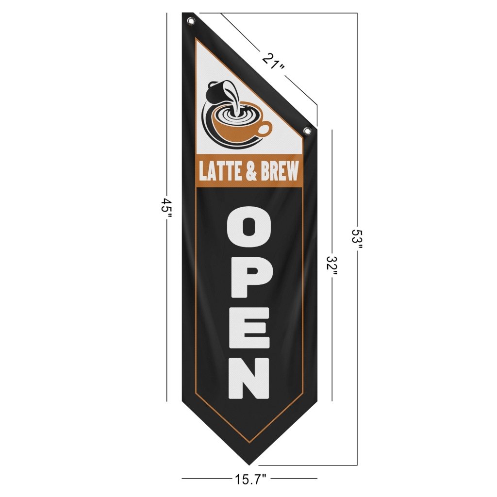Latte & Brew Open Banner for Coffee Shop Cafe Owners, Black(Flag Only)