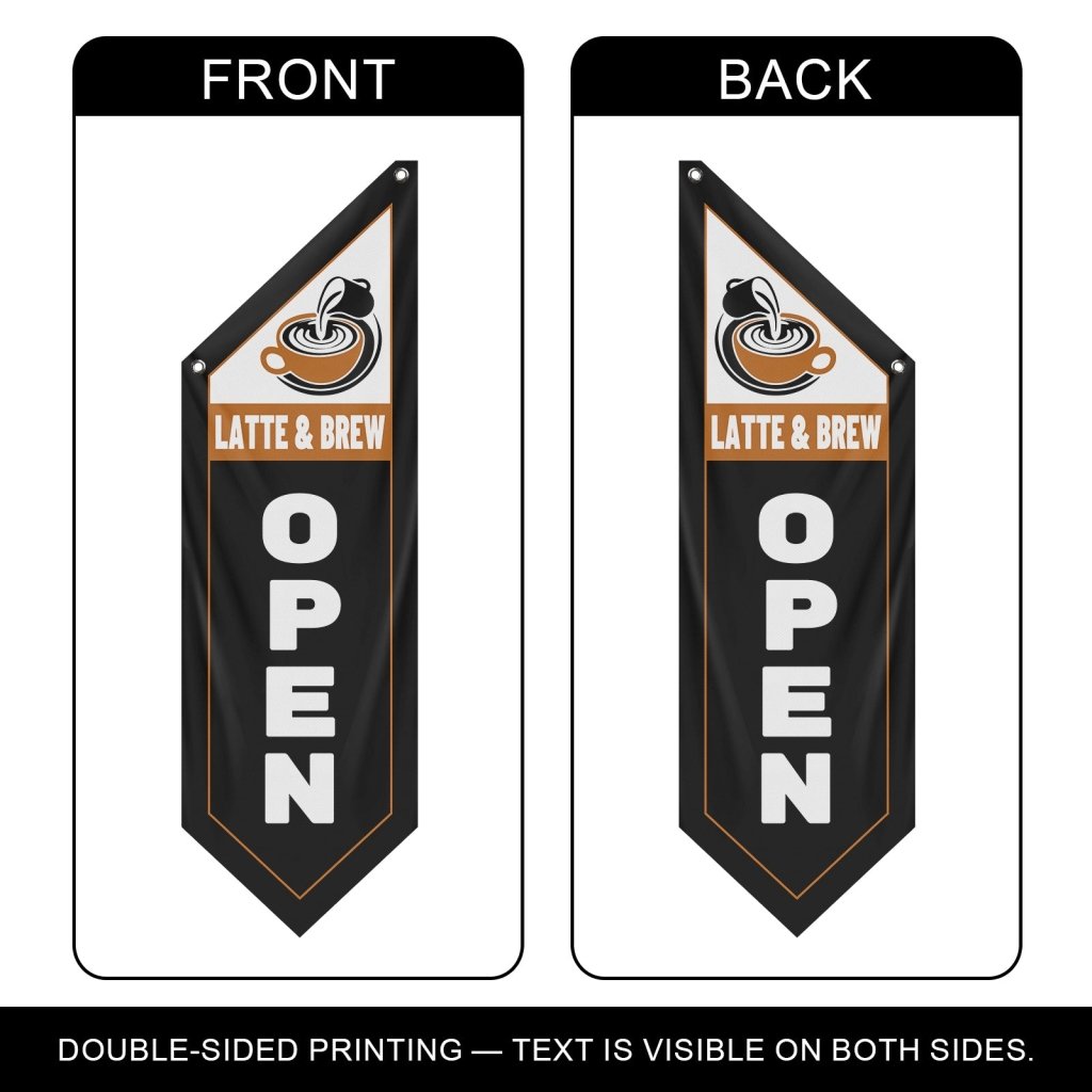 Latte & Brew Open Banner for Coffee Shop Cafe Owners, Black(Flag Only)