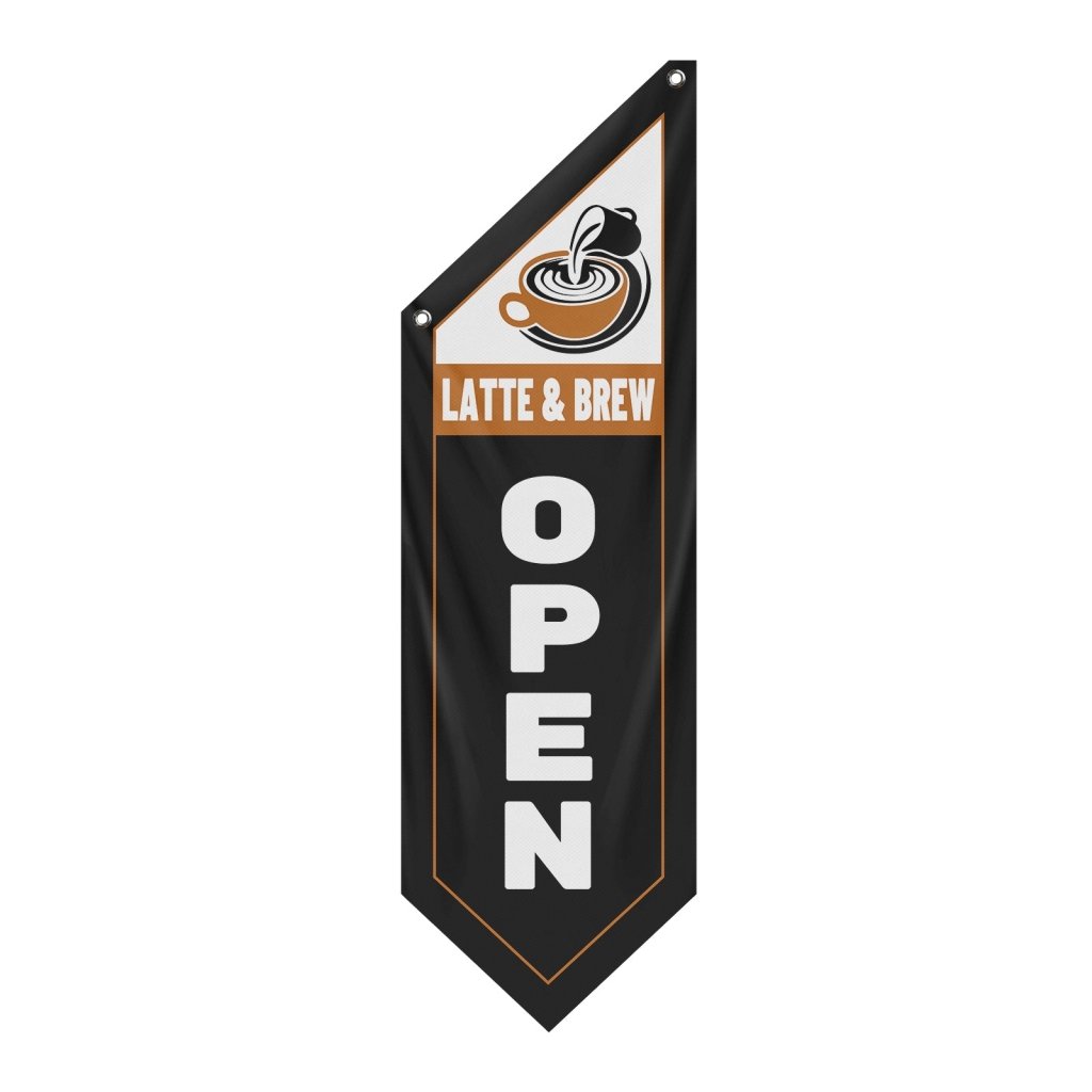 Latte & Brew Open Banner for Coffee Shop Cafe Owners, Black(Flag Only)