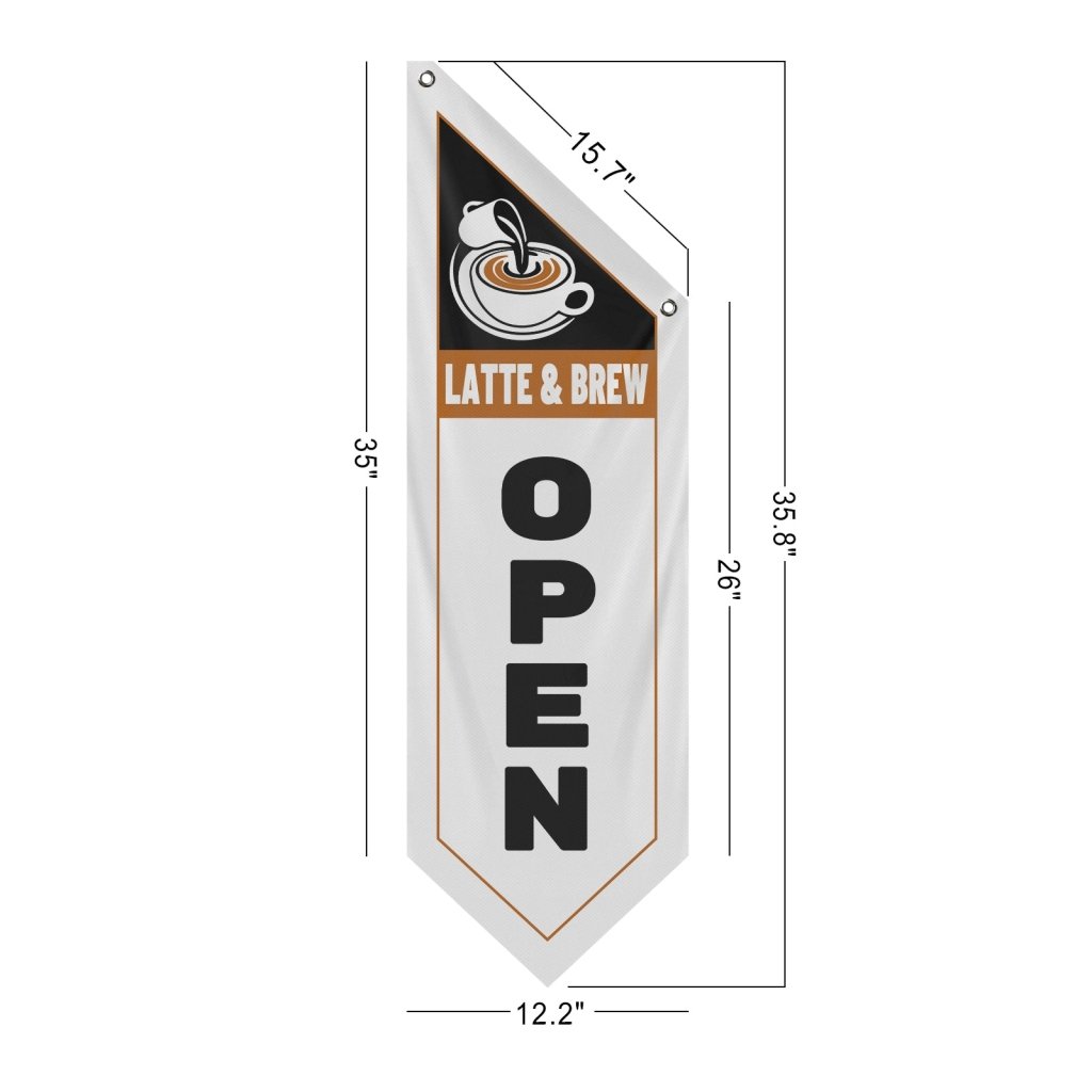 Latte & Brew Open Banner for Coffee Shop Cafe Owners, White(Flag Only)