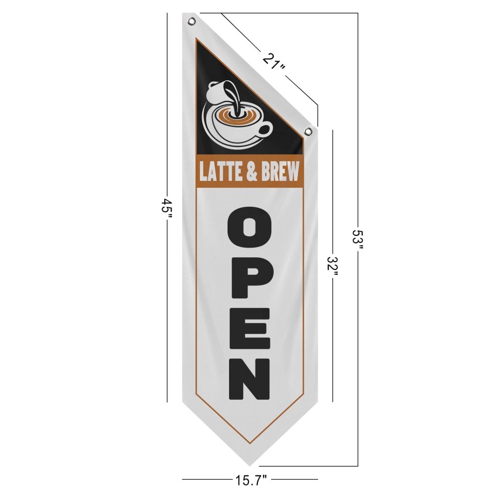 Latte & Brew Open Banner for Coffee Shop Cafe Owners, White(Flag Only)