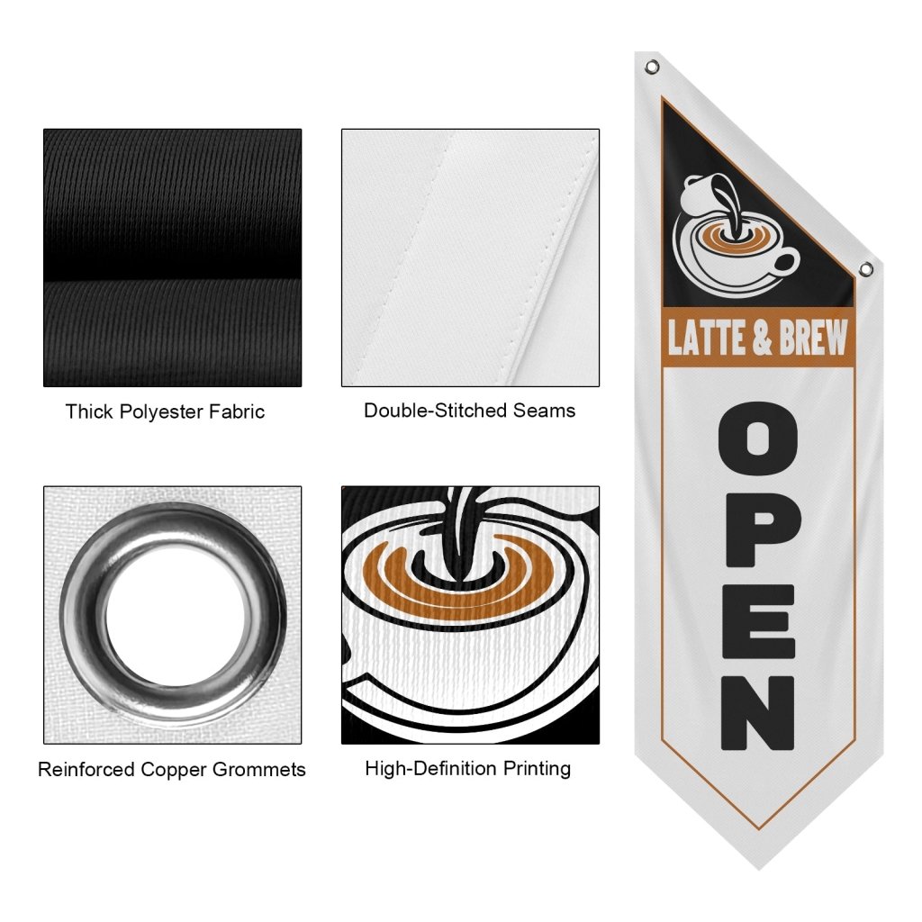Latte & Brew Open Banner for Coffee Shop Cafe Owners, White(Flag Only)